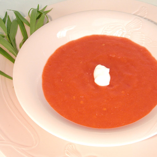 Commercial Photography of chilled tomato and red pepper soup - food photography